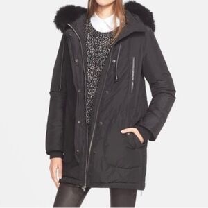 VINCE black puffer jacket with detachable faux fur hood
